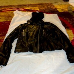 FOREVER 21 LEATHER ZIP UP W HOODIE BNWOT